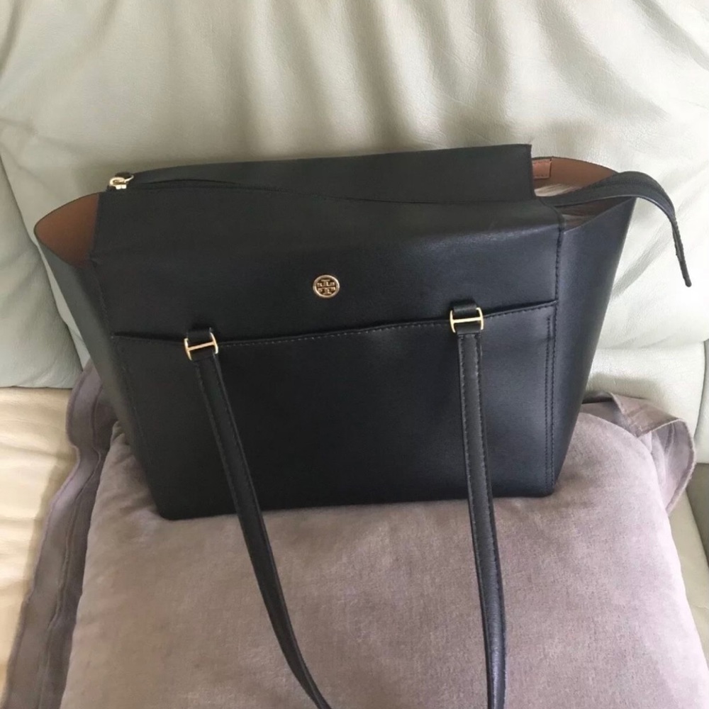 Tory Burch Parker Small Leather Tote Bag Top Zip Black - Picture 3 of 3
